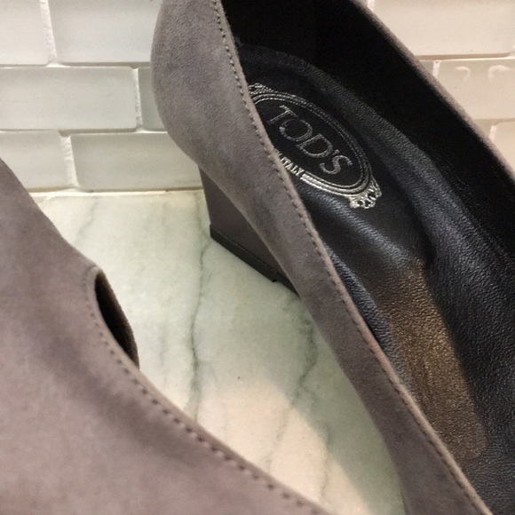 Tod’s Zeppa Wedge Pointy Slip On Suede Shoes Taupe Gray 6 - Picture 12 of 14